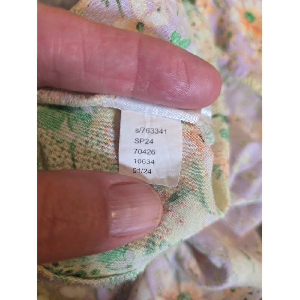 LOFT Mixed Floral Midi Shirt Dress Green Purple Viscose Long Sleeve XS SP24 - Picture 7 of 10